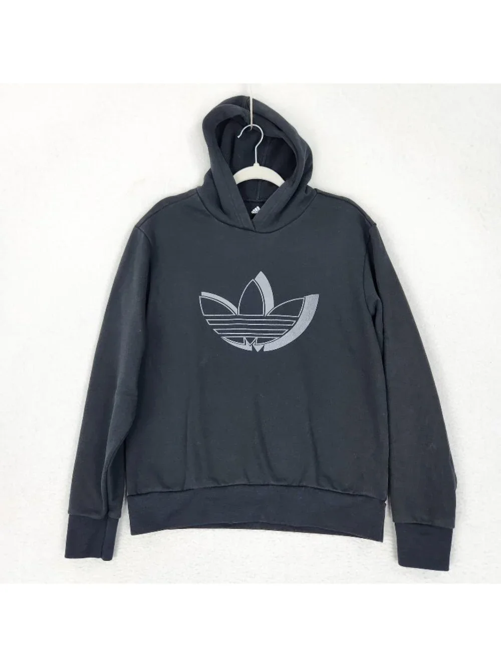 Adidas Sweater Mens Medium Washed Black Trefoil Hoodie Pullover Sweatshirt